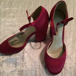 INDIGO RD. Red Satin Fabric D’Orsay Heels